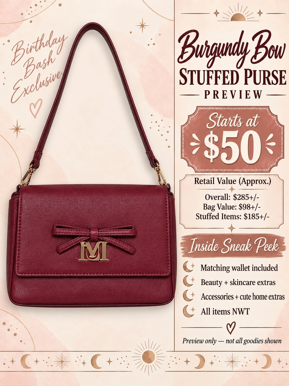 Badgley Mischka Burgundy Bow Stuffed Bag - Birthday Bash Exclusive